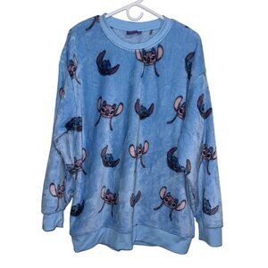 Disney Stitch Plush Fleece Pullover Sweatshirt 2X Blue Long Sleeve Soft Cozy Wom